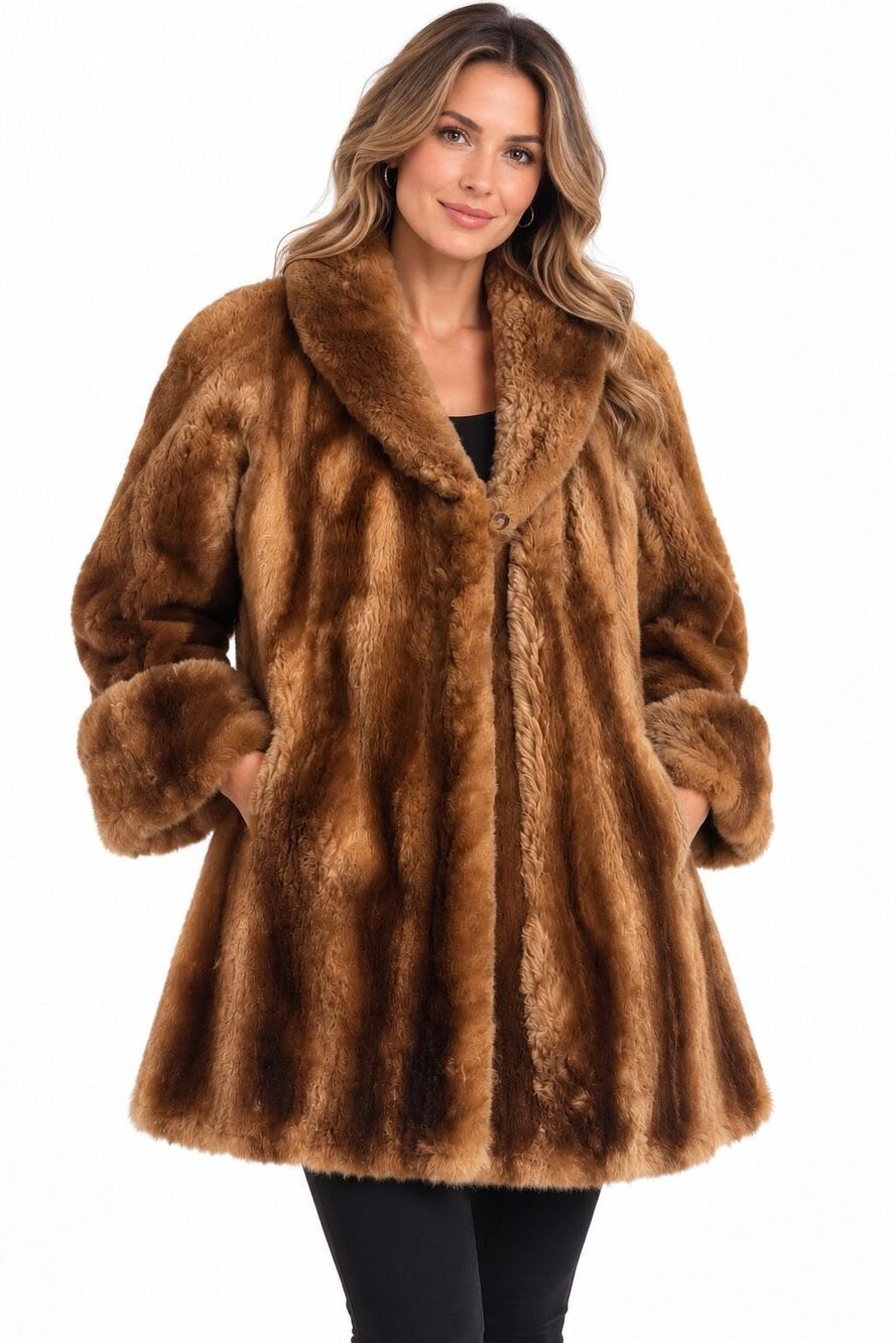 Vintage Genuine Fur Coat Brown Full Length Satin Lined No Size Large XL